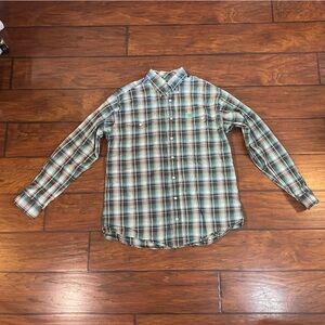 Men's Cinch Shirt Western White Green Plaid Size Small S Button Up Rodeo Dress